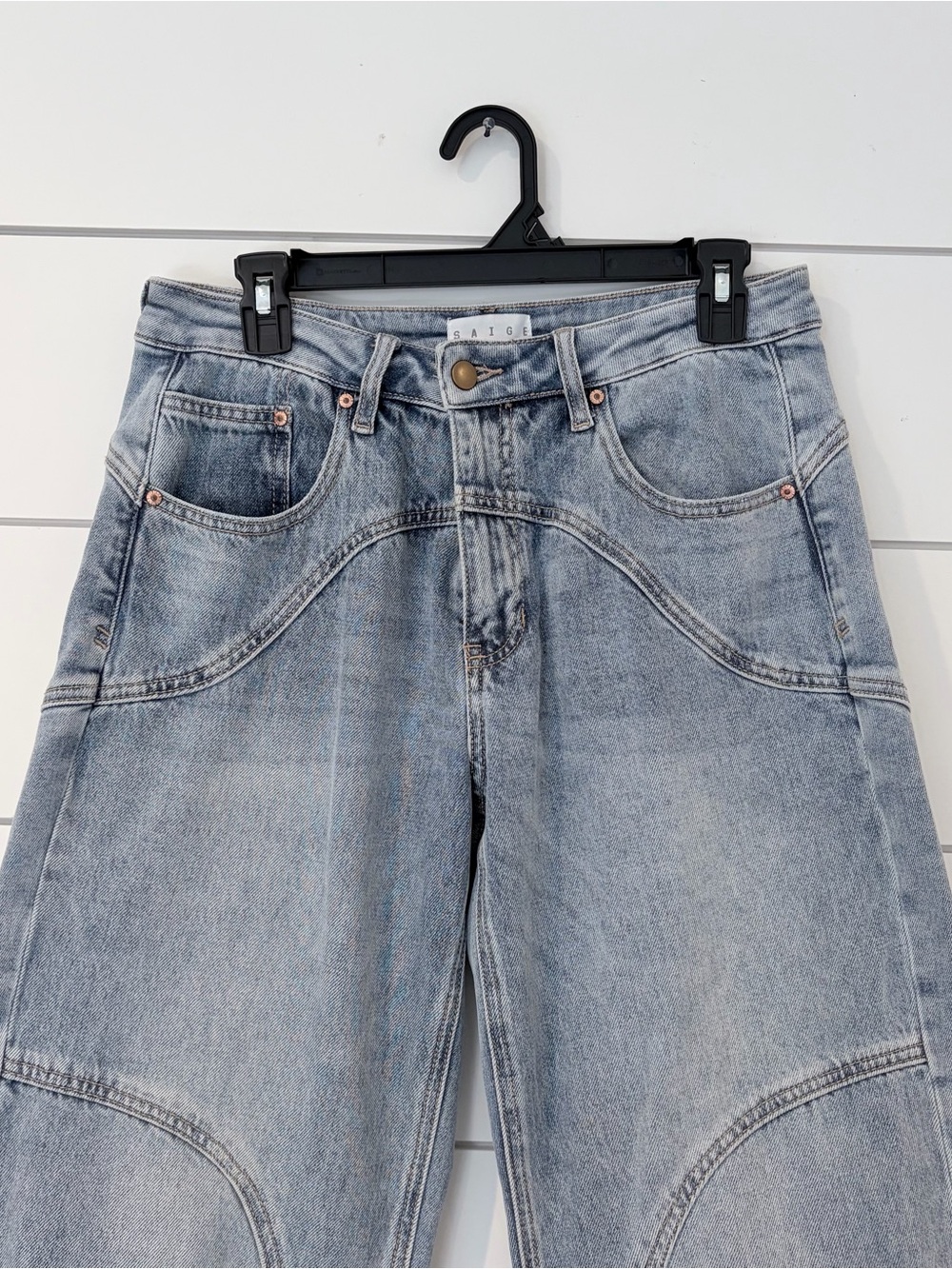 SAIGE Barrel Jeans 28 Light Wash Curvy Y2K Balloon Indie Sleaze Core Anthro - Picture 3 of 12